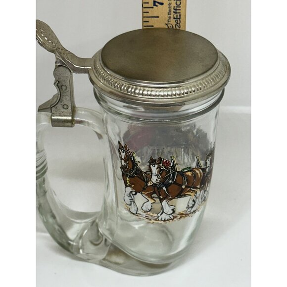 VTG Budweiser Clydesdales Glass Beer Stein w/ Lid Barware Collectible 5.5x6 RARE - Picture 9 of 10